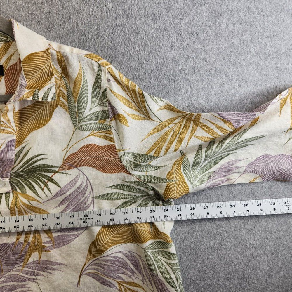 Tahari Linen Top Womens 1X Cream Floral Leaves Tropical Button Side Resort - Picture 13 of 16